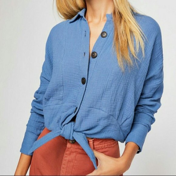 Free People Tops - Free People Sunstreaks Casual Button-Front Tie Top